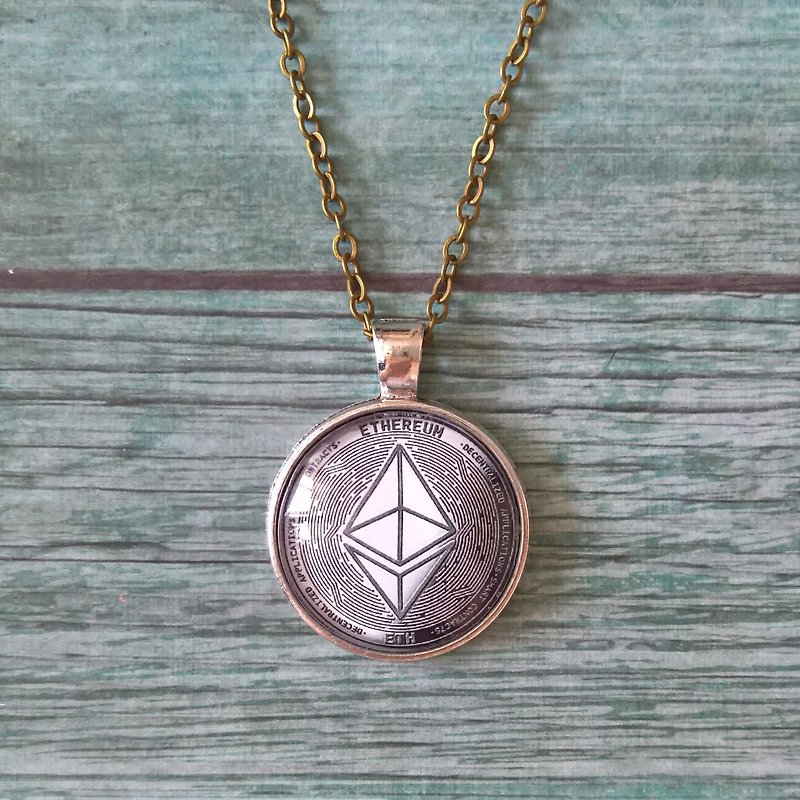 Pendant Ethereum Necklace 25mm cabochon Crypto pendant Gift for Miner - Necklaces - Other Metals Silver