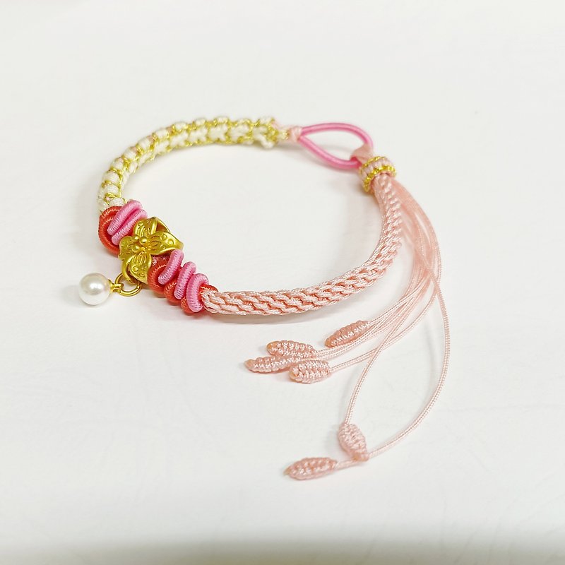 手作 | 日系小花編織手鍊 - 手鍊/手環 - 其他材質 粉紅色