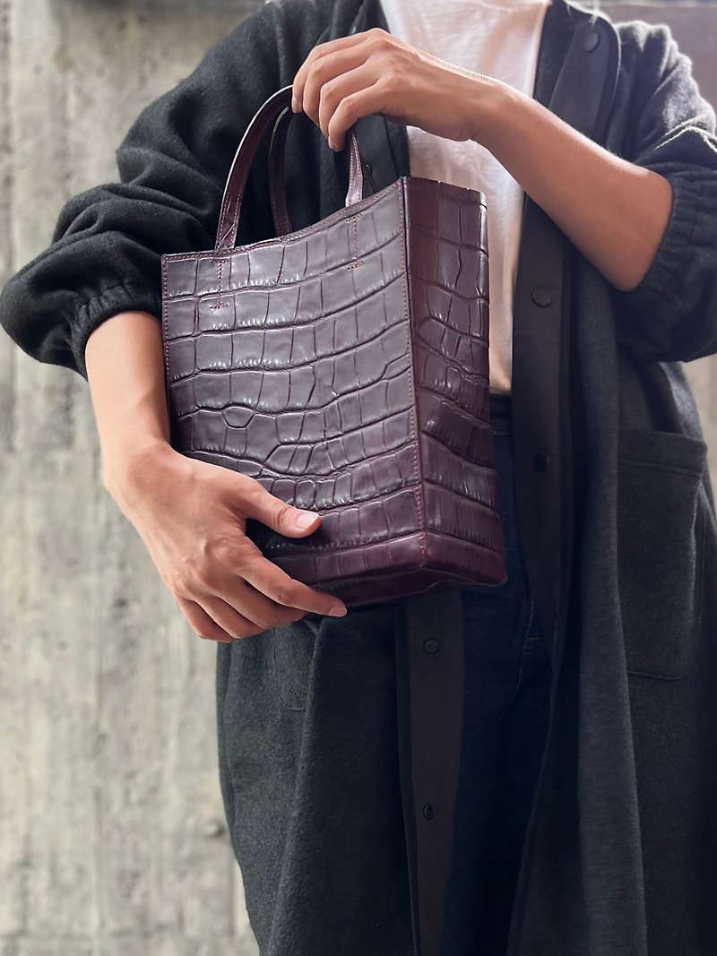 Real Kraft Paper Bag Red Wine Crocodile [LBT Pro] - Handbags & Totes - Genuine Leather Purple