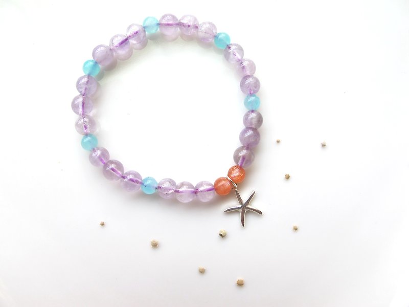 [Starfish Party] sea water sapphire x sun stone x amethyst x925 silver - hand-created natural stone series - Bracelets - Crystal Purple