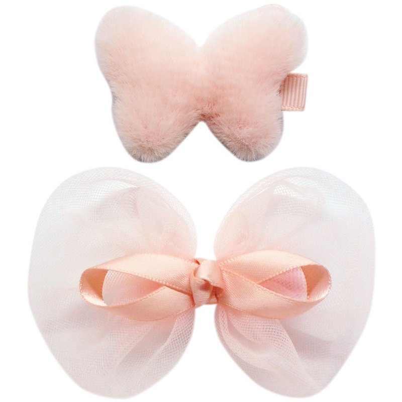 Fluffy butterfly with chiffon bow hairpin two into the group all-inclusive cloth handmade hair accessories Peach - เครื่องประดับผม - เส้นใยสังเคราะห์ สีส้ม