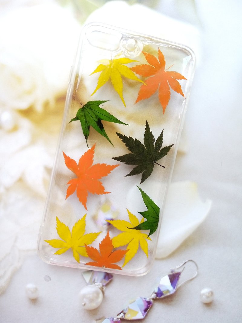 Pressed flower phone case, iPhone 7 plus, iPhone 8 plus, colorful leaves - Phone Cases - Plastic 