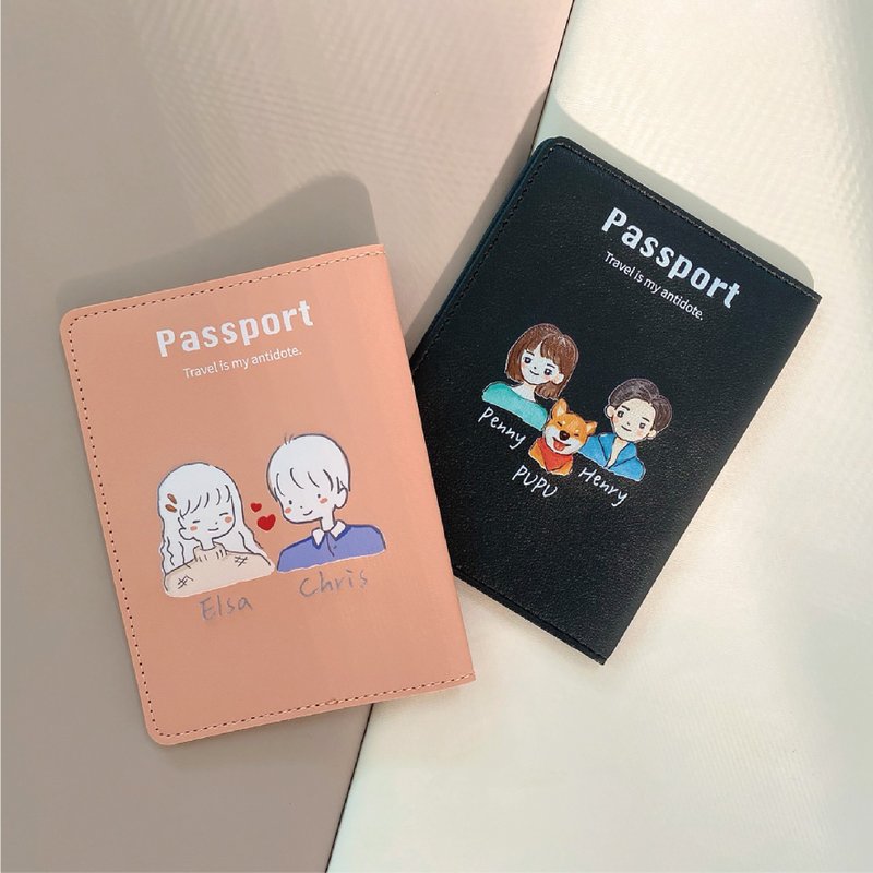 [Amy Weier’s customized name] Character series illustration style leather texture passport cover - ที่เก็บพาสปอร์ต - หนังเทียม 