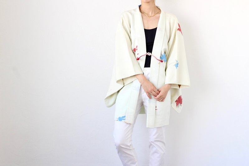 silk kimono, haori, Japanese kimono, Haori /4232 - เสื้อแจ็คเก็ต - ผ้าไหม สีเขียว