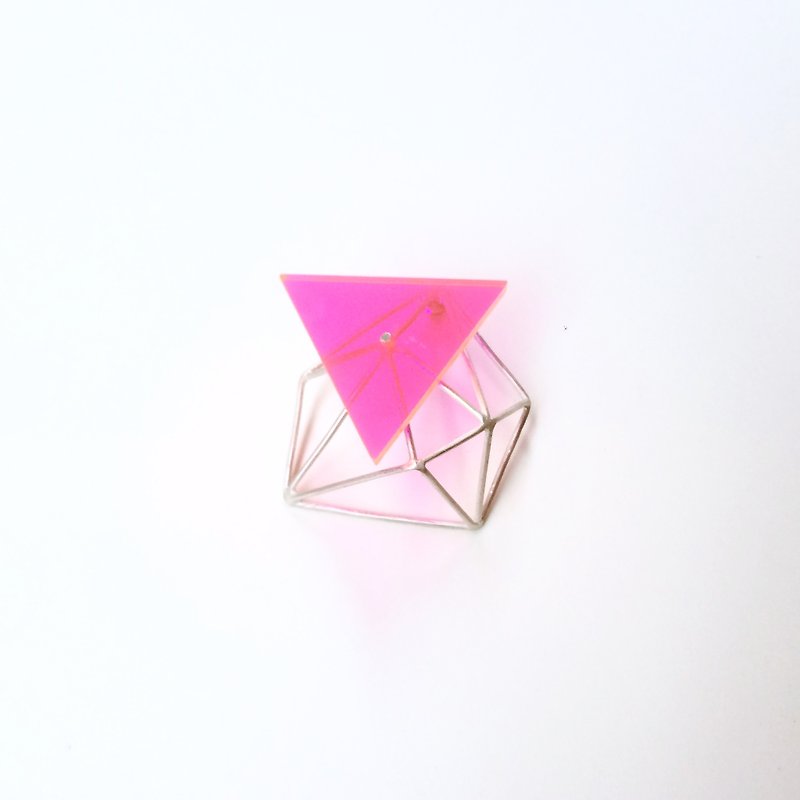 片耳　幾何学アクリルピアス　シルバー　ネオンピンク - 耳環/耳夾 - 壓克力 粉紅色