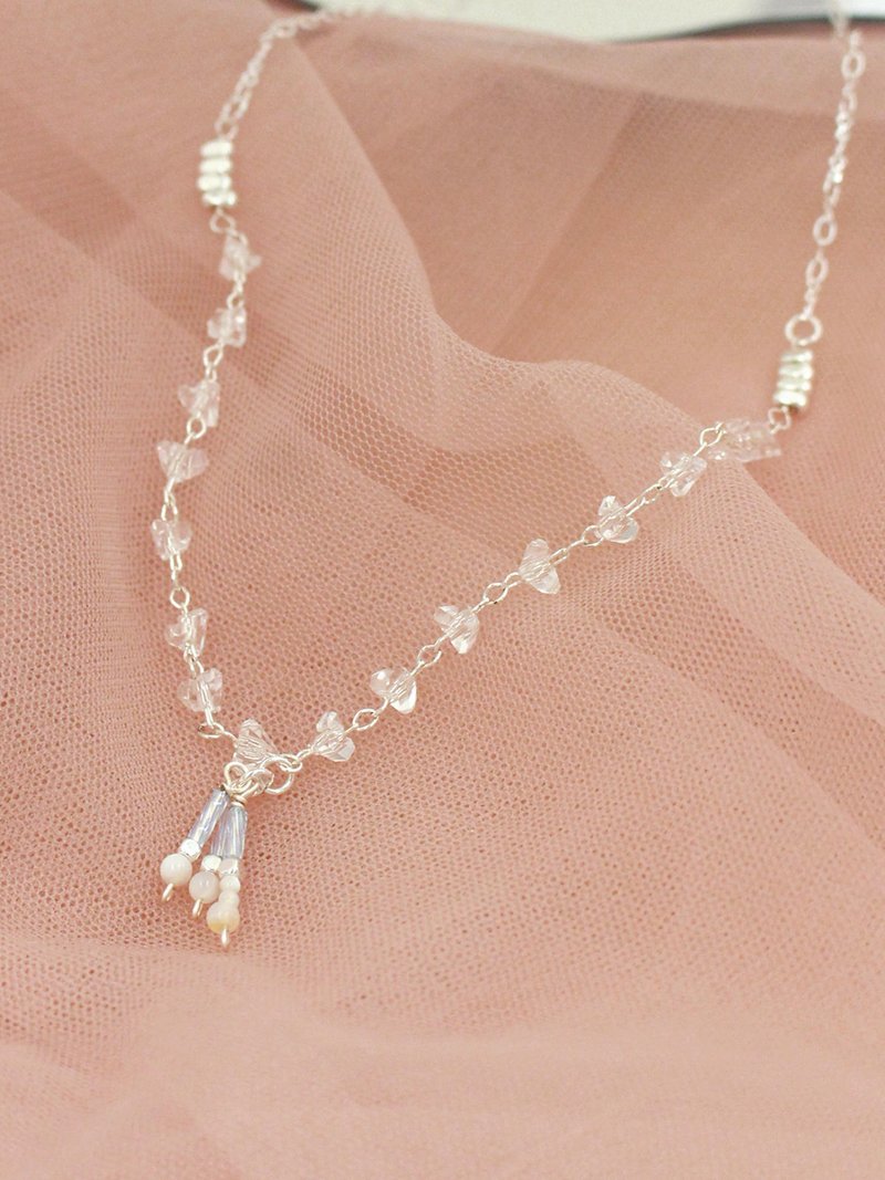 Mirror of the sky. MUCHAT handmade crystal shell bead tassel necklace - Necklaces - Other Metals Silver