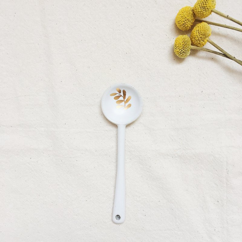 Simple golden glazed leaf ceramic spoon - Cutlery & Flatware - Porcelain Gold
