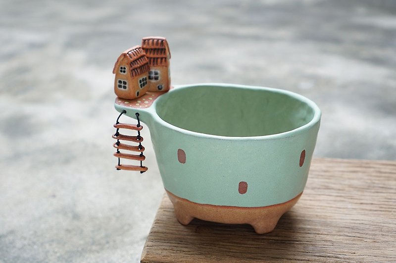 Plant pot with a houses,two tone,cactus,ceramics,pottery,handmade - Pottery & Ceramics - Pottery Blue
