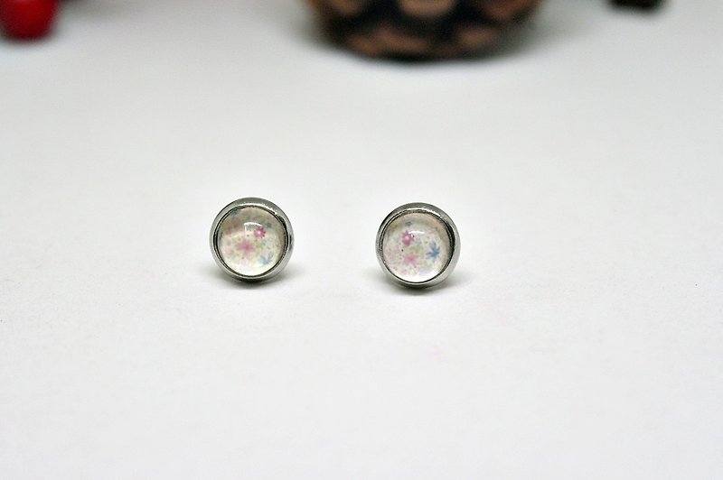 Time Gemstone X Stainless Steel Pin Earrings *Flower Season* - Earrings & Clip-ons - Other Metals Pink
