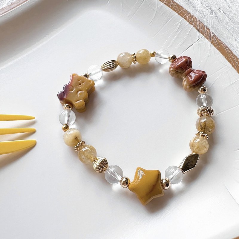 蜂蜜餅乾熊的魔法糖果屋 鈦晶 白水晶 招財轉運 手鍊 原創設計 - 手鍊/手環 - 半寶石 橘色
