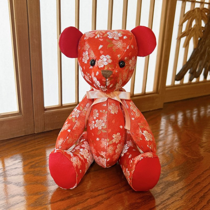 Japanese style teddy bear, made in Japan, sakura patterns, free gift wrapping - Stuffed Dolls & Figurines - Polyester Red