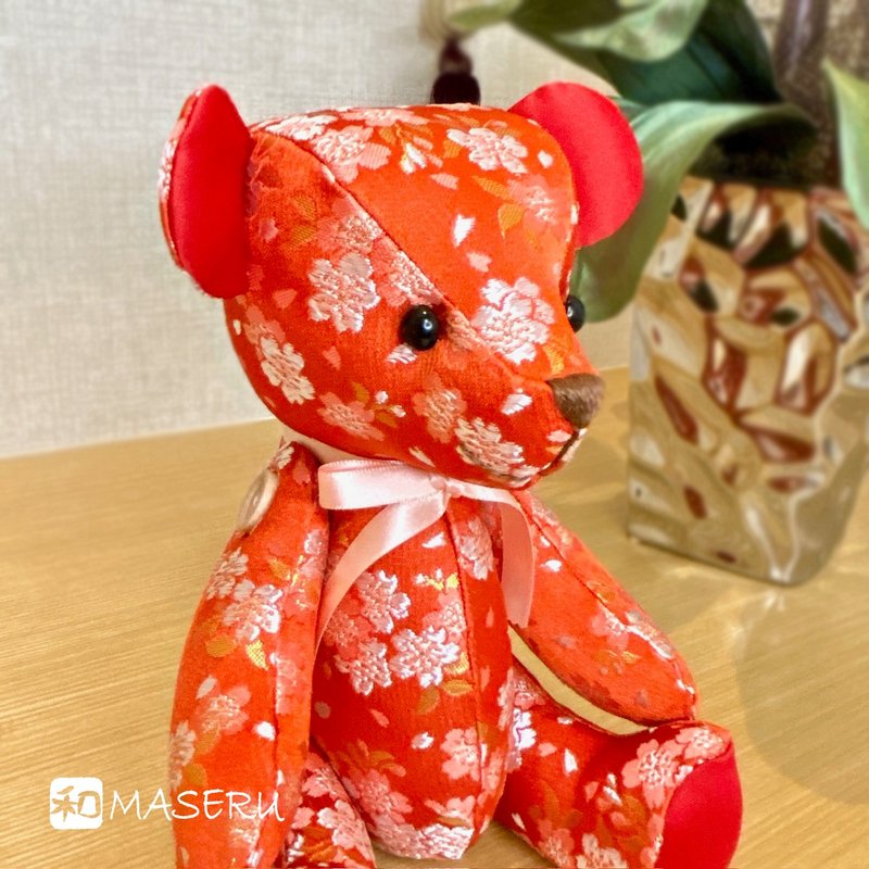 Japanese style teddy bear, made in Japan, sakura patterns, free gift wrapping - ตุ๊กตา - เส้นใยสังเคราะห์ สีแดง