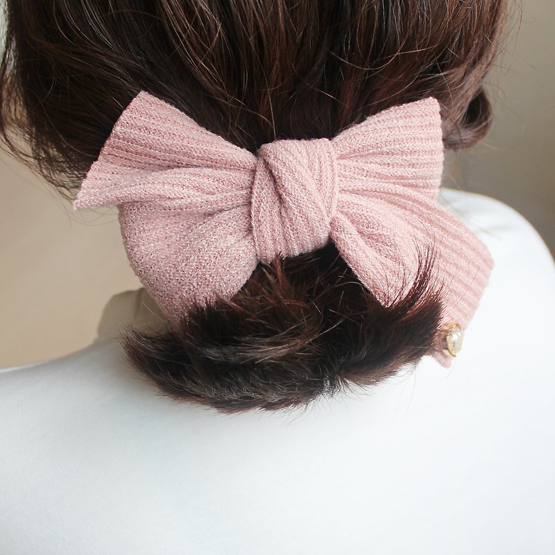 Pink Knit ribbon hair clip - 髮飾 - 其他材質 粉紅色