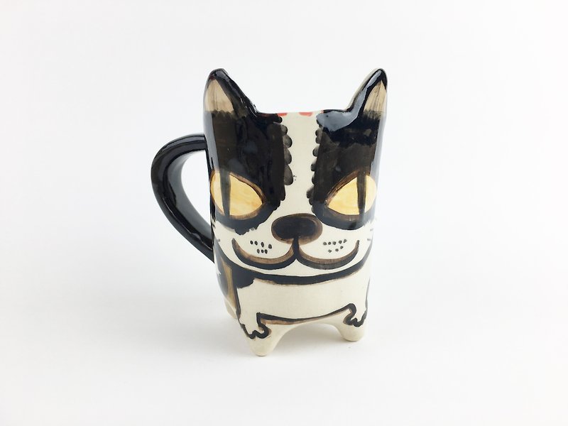 Nice Little Clay Handmade Ear Cup (Big) _ Big Eye Cat 35 - แก้วมัค/แก้วกาแฟ - ดินเผา ขาว