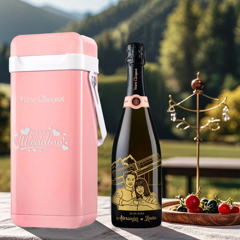 Veuve Clicquot Brut Rosé with Engraving |Portrait engraving original gift box - แอลกอฮอล์ - แก้ว 