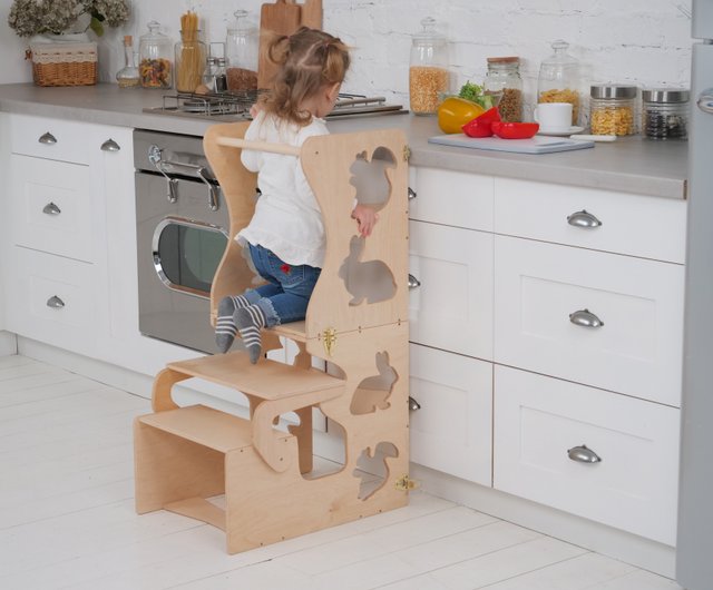 Step stool with back Montessori tower Children table the Learning tower -  Shop WoodAndHearts Kids' Furniture - Pinkoi