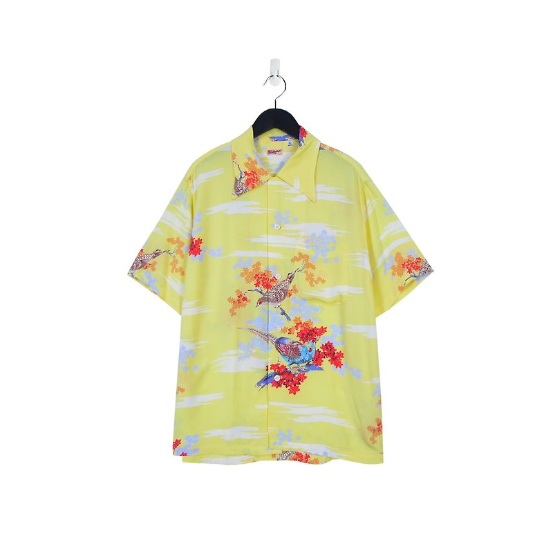 A‧PRANK :DOLLY :: Brand SUN SURF Goose Yellow Peacock and Handle Flower Shirt (T806124) - เสื้อเชิ้ตผู้หญิง - ผ้าฝ้าย/ผ้าลินิน สีเหลือง