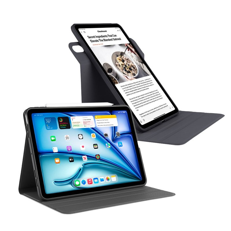 Pipetto iPad Air 13-inch (2024) Rotating Folio Rotating Side Leather Case - เคสแท็บเล็ต - พลาสติก สีดำ