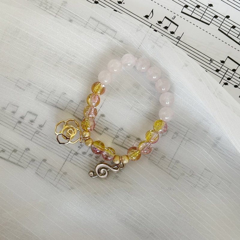 [Lily Zooey] Pink Garden | Rose Note Rose Quartz Bracelet Handmade Musical Creation - Bracelets - Crystal 