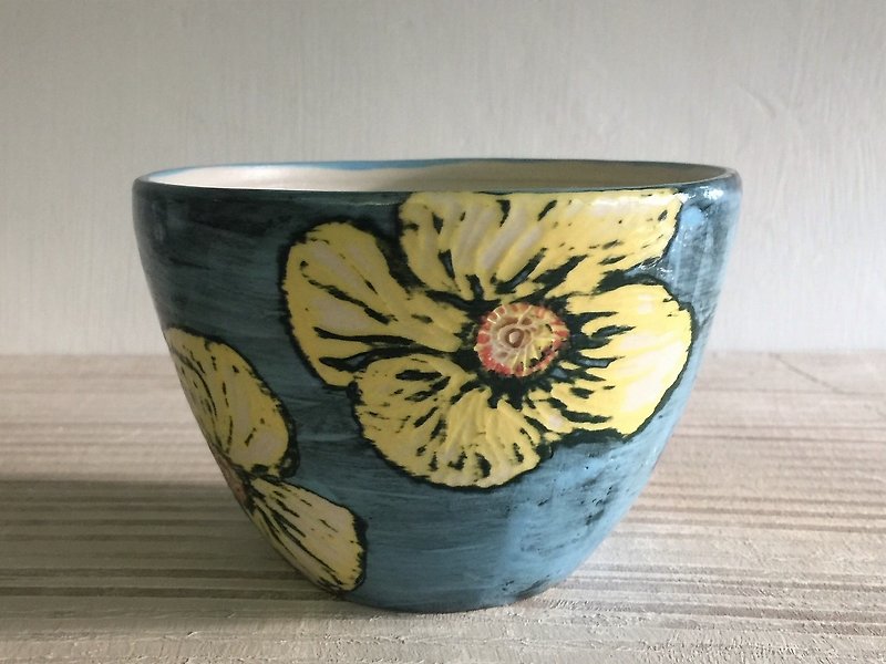 Pop impression poppy flowers series - white porcelain bowl small slag_ ceramic bowl - Bowls - Porcelain Blue