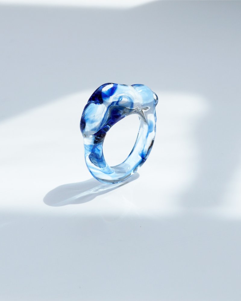 Handcrafted Cloudy Glow Glass Ring - General Rings - Glass Blue