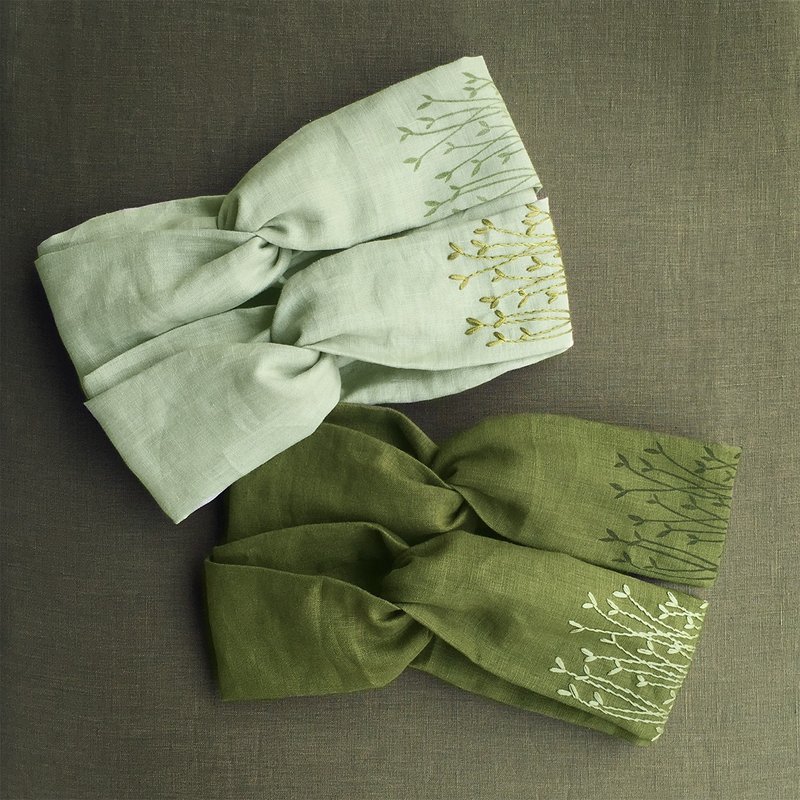 【線上】手刺繡亞麻髮帶課程 療癒系春芽 視訊教學 時間自由 - 編織/羊毛氈/縫紉 - 棉．麻 