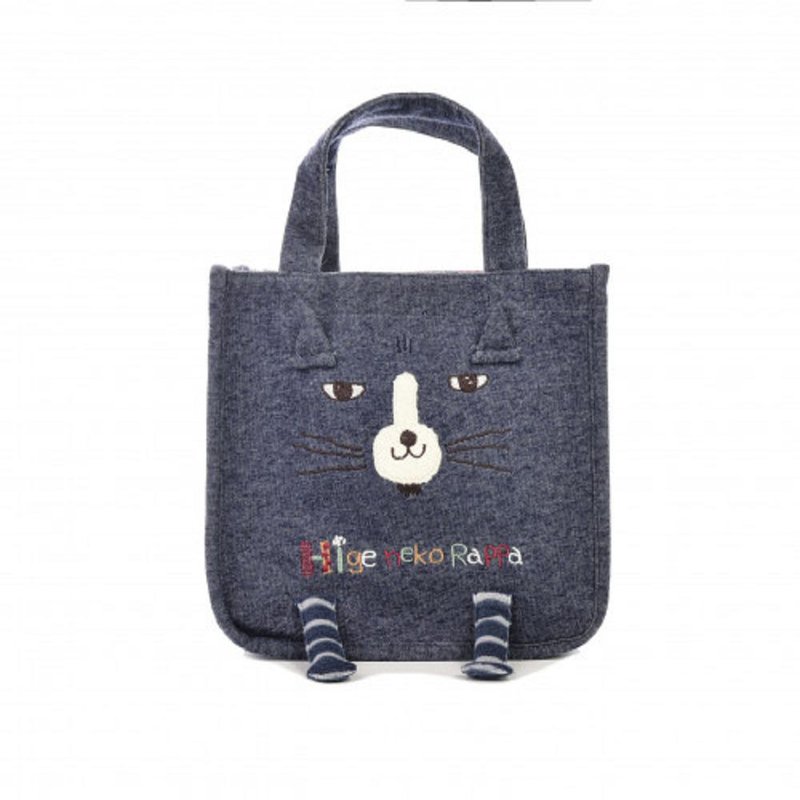 Kusuguru Japan Lunch Bag Three-dimensional Cat Leg Inner Layer Aluminum Foil Thermal Insulation Blue - กระเป๋าถือ - เส้นใยสังเคราะห์ สีน้ำเงิน