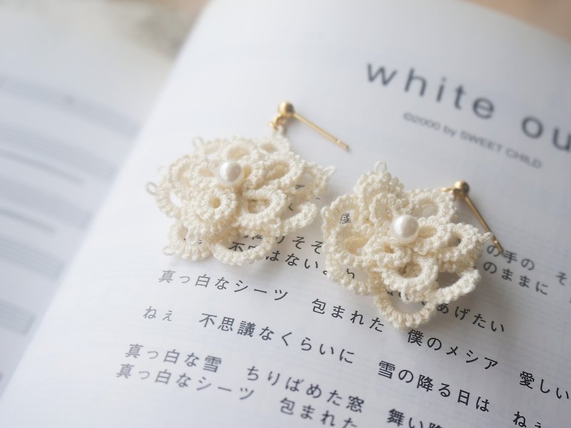 *Flower* Tatting Earring - Earrings & Clip-ons - Cotton & Hemp White
