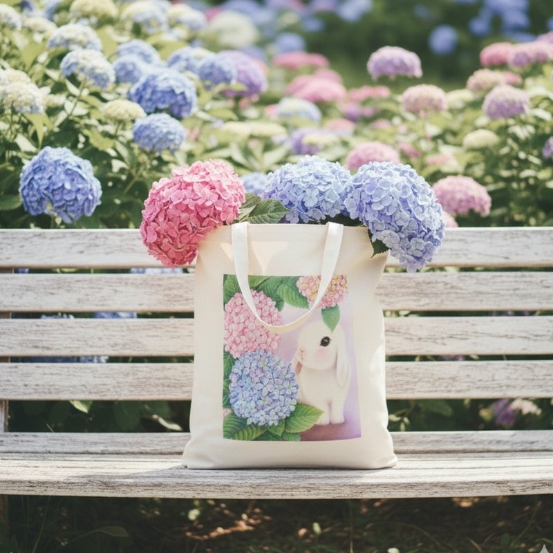 花兔帆布袋 (A款.繡球花) - 側背包/斜背包 - 其他材質 白色
