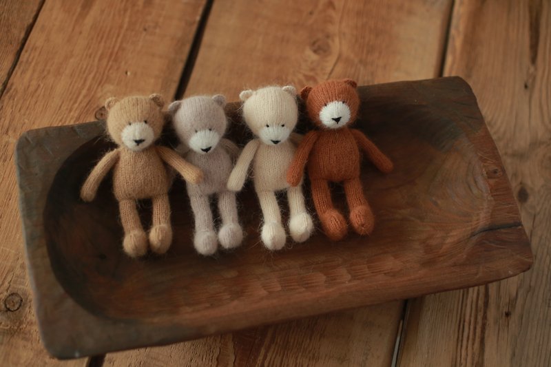 teddy bear toy baby shower gift, newborn photo prop set, stuff animal for baby - ของเล่นเด็ก - ขนแกะ สีกากี