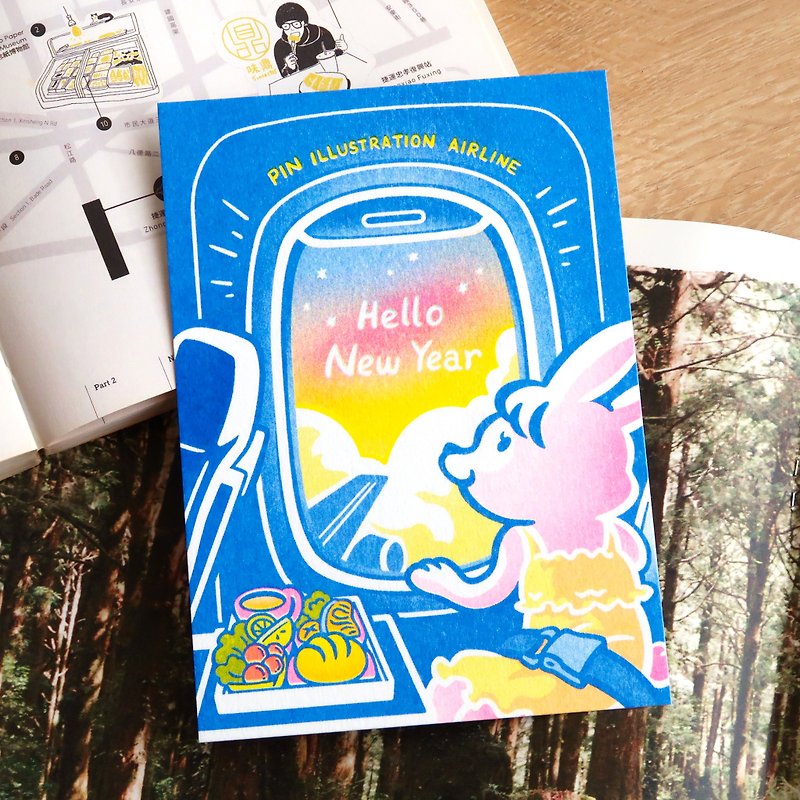 【Pin】Year of Rabbit Airline│Risograph│Postcard - Cards & Postcards - Paper Blue