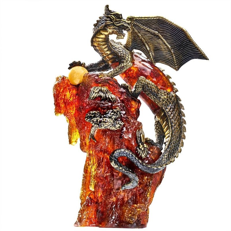 Sculpture of amber and bronze Bull|Amber Souvenir Gift|Amber Bull Figurine| - ของวางตกแต่ง - เครื่องเพชรพลอย สีนำ้ตาล