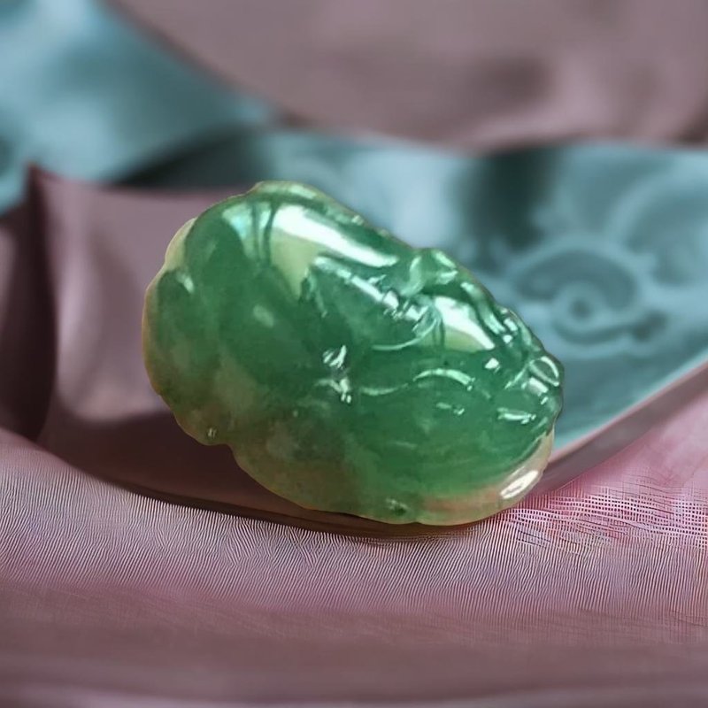 [Wealth-seeking beast] Ice-filled green jadeite attracts wealth | Ring surface | Stone| Natural Burmese jadeite - Metalsmithing/Accessories - Jade Green