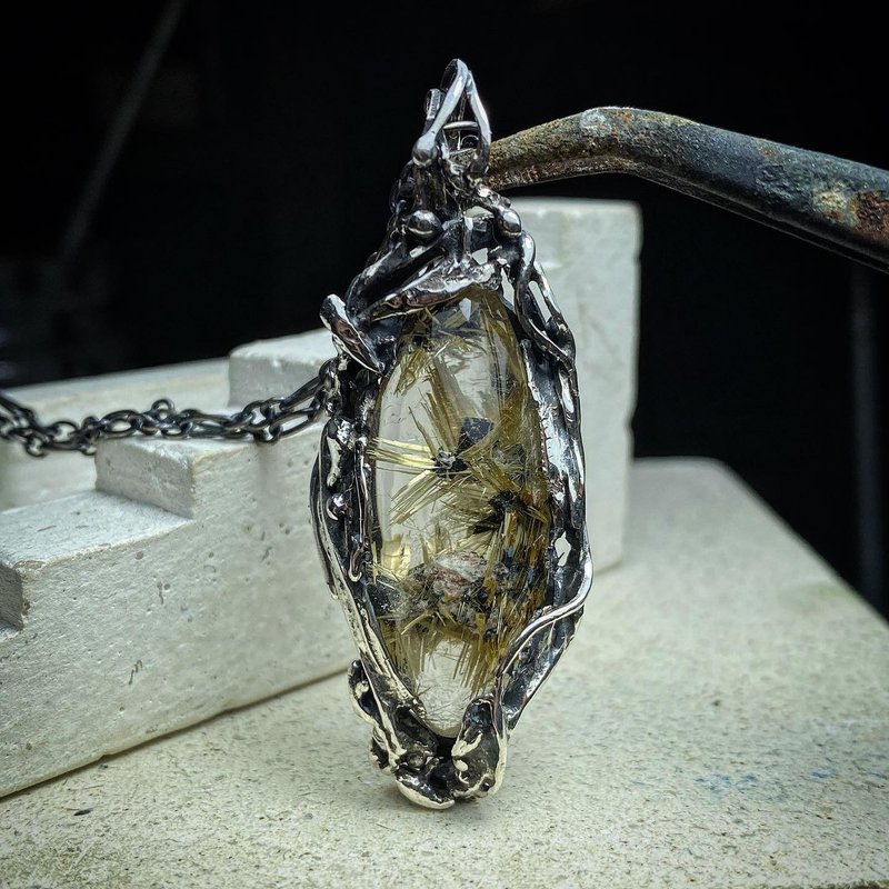 天然礦石 / 鈦晶花/鈦晶/金髮晶/鈦晶項鍊 - 項鍊 - 水晶 金色