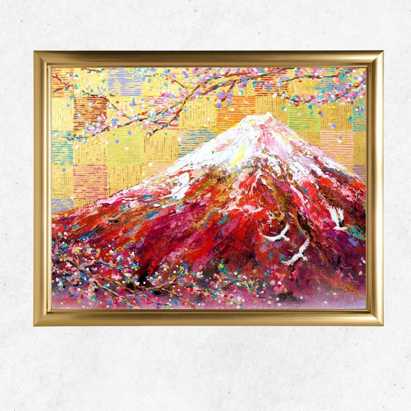 1點物作品 再版無法【赤富士與仙鶴之畫】 開運 幸運 日本風 日本 - 海報/掛畫/掛布 - 壓克力 紅色