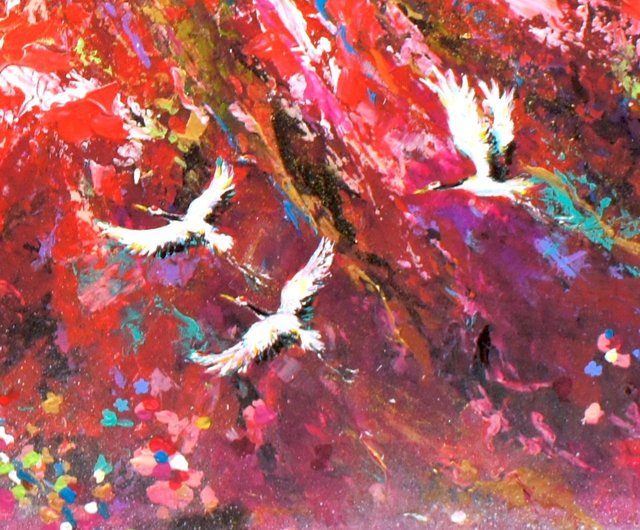 1点もの作品再販なし【赤富士と鶴の絵】 開運 幸運 日本風 日本