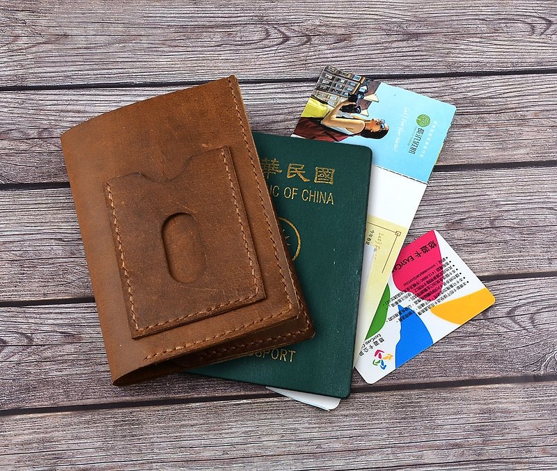 (U6.JP6 handmade leather) hand-made hand-stitched leather passport leather case - coffee color - Passport Holders & Cases - Genuine Leather Brown
