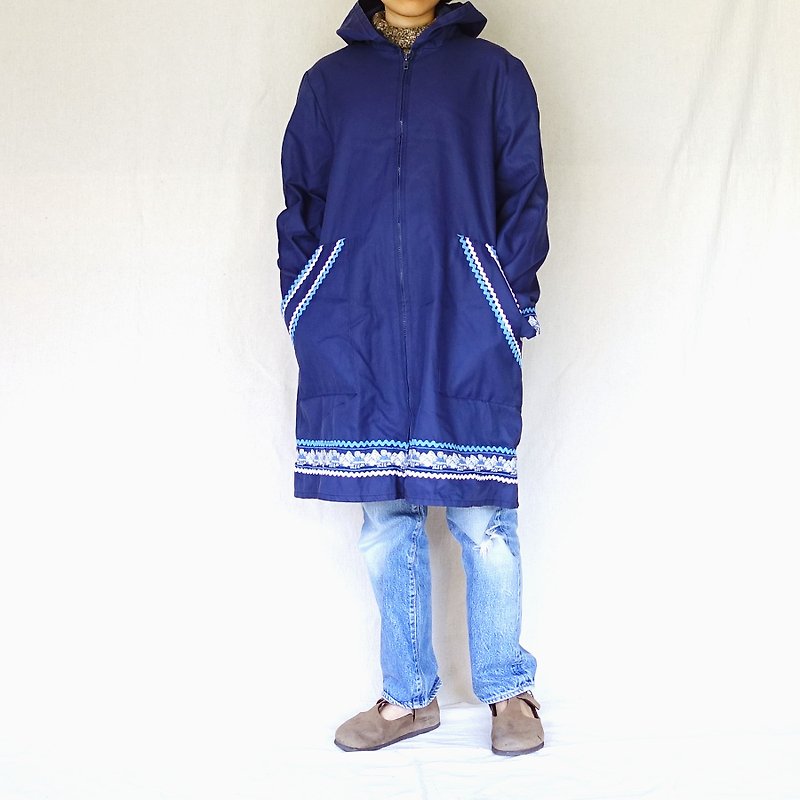 BajuTua /古著/ 加拿大製 愛斯基摩雪人連帽衣 - 中性衛衣/T 恤 - 聚酯纖維 藍色