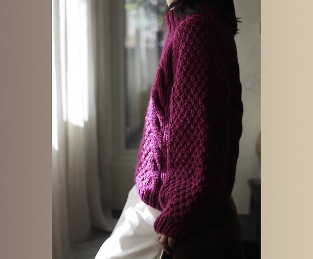 特別な蝶紫アイスパープルアルパカ手編みセータープルオーバー冬
