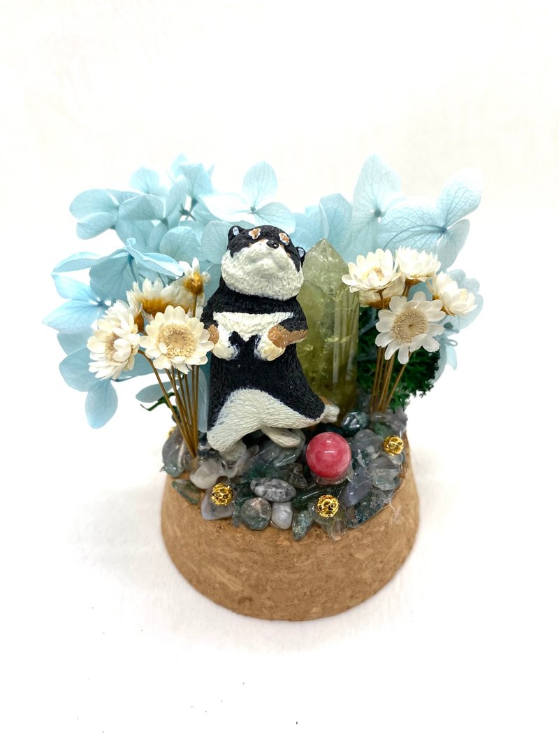 Shiba Inu and Citrine Column/ Stone-Crystal Doll Dried Flower Arrangement - ของวางตกแต่ง - คริสตัล 