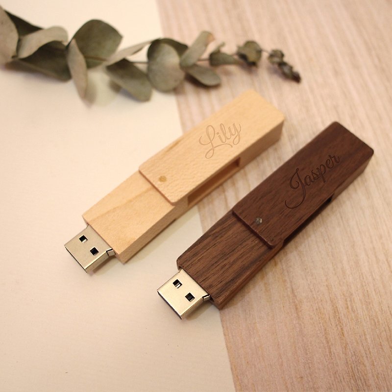【Maki Design-Customization】Imported log long rotating flash drive - USB Flash Drives - Wood 
