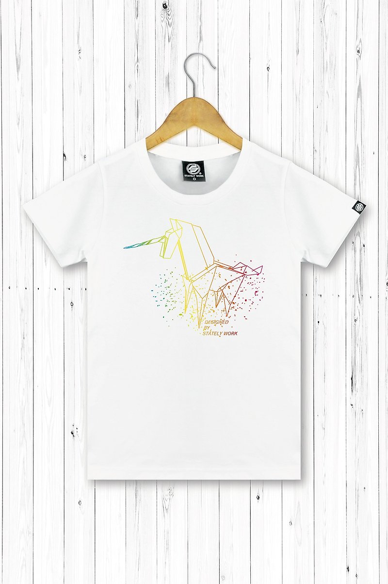 STATELYWORK Rainbow Unicorn Women's Short T-shirt Black and White Two Colors - Women's T-Shirts - Cotton & Hemp Black