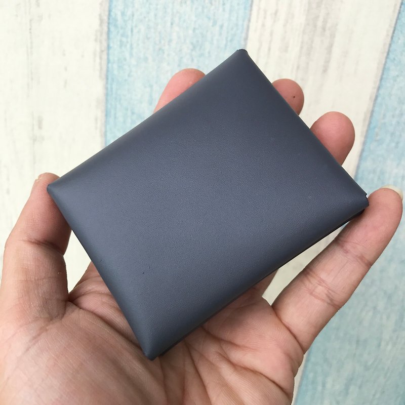 Leatherprince Handmade Leather Taiwan MIT Leather Dark Gray Coin Purse Hide Magnet Version - Dark gray - กระเป๋าใส่เหรียญ - หนังแท้ สีเทา