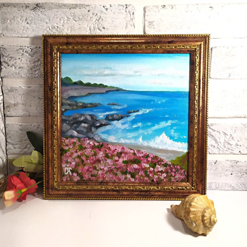 Landscape Painting Sea Oil Painting Coastal Wall Art 山水画 海油画 畫框畫 原畫 客廳 - Picture Frames - Other Materials Multicolor