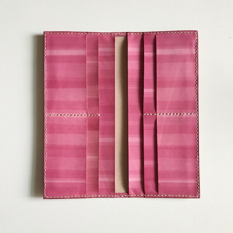 真皮長夾_8卡層_2鈔票層_胭脂粉_bi-fold wallet - 錢包/皮夾/長短夾 - 真皮 粉紅色