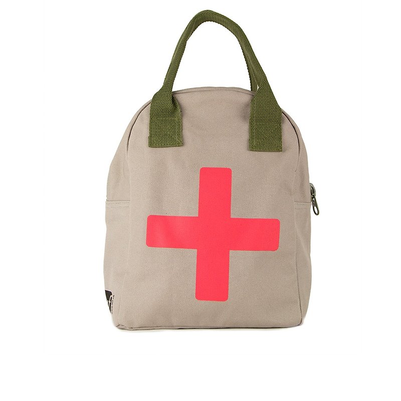 Canadian Fluf Organic Cotton [Zip Bag]--Red Cross - กระเป๋าถือ - ผ้าฝ้าย/ผ้าลินิน สีเขียว