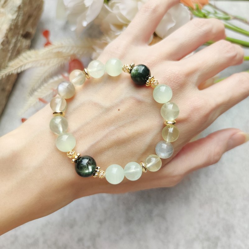 If-green emerald, green jade, Stone, lemon citrine, Silver moonlight - Bracelets - Crystal Green