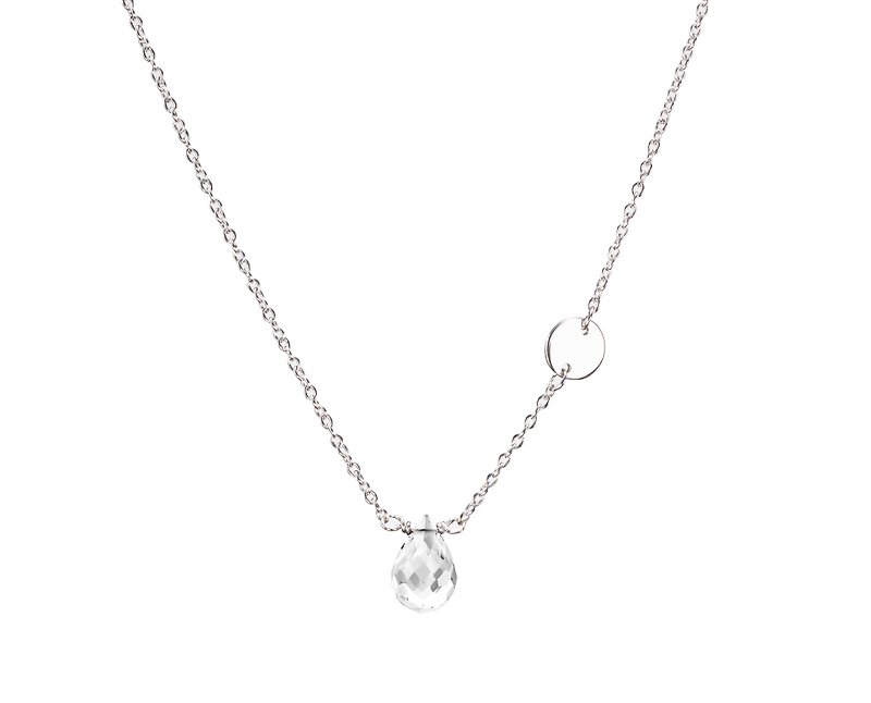 April Birthstone Necklace, Minimalist Birthstone Pendant, White Quartz Necklace - สร้อยคอทรง Collar - เงินแท้ สีใส