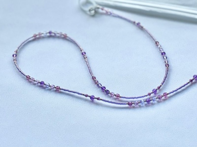 Autumn purple amethyst and glass bead mask strap necklace glasses chain - Murasaki Shikibu - - กรอบแว่นตา - เครื่องเพชรพลอย สีม่วง