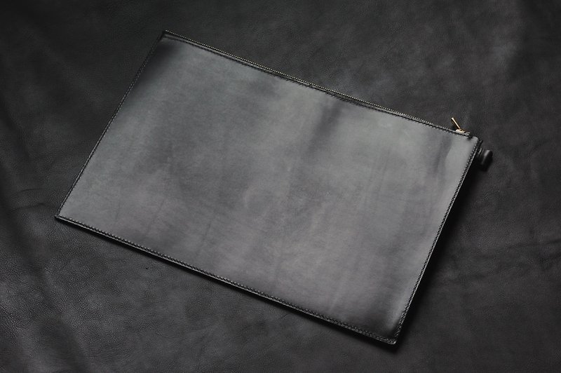 Zipped Document Case in Black Leather Leather - กระเป๋าเอกสาร - หนังแท้ สีดำ